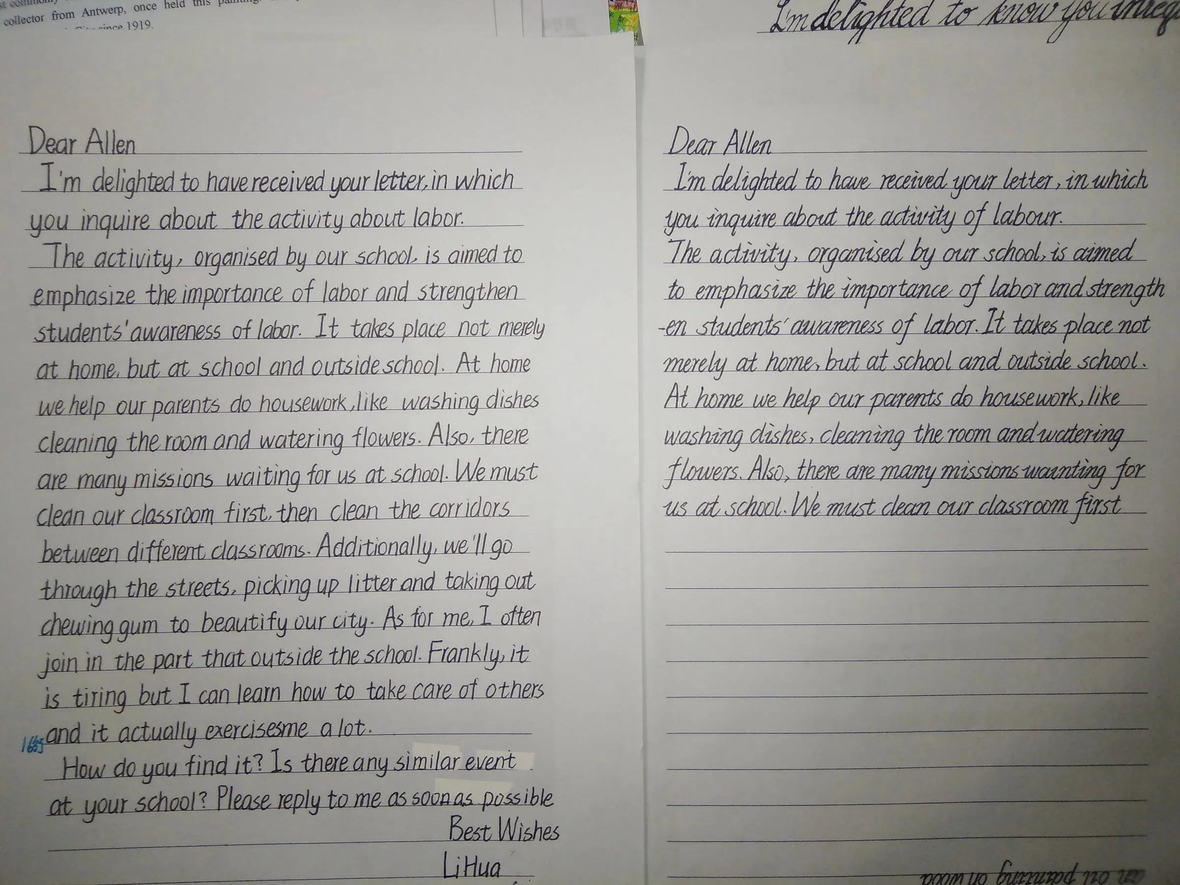 Two handwritten English letters beginning Dear Allen, side by side